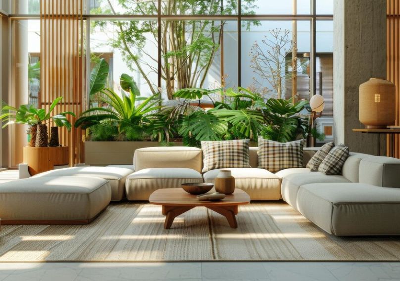 Close-up of natural wood and recycled glass materials